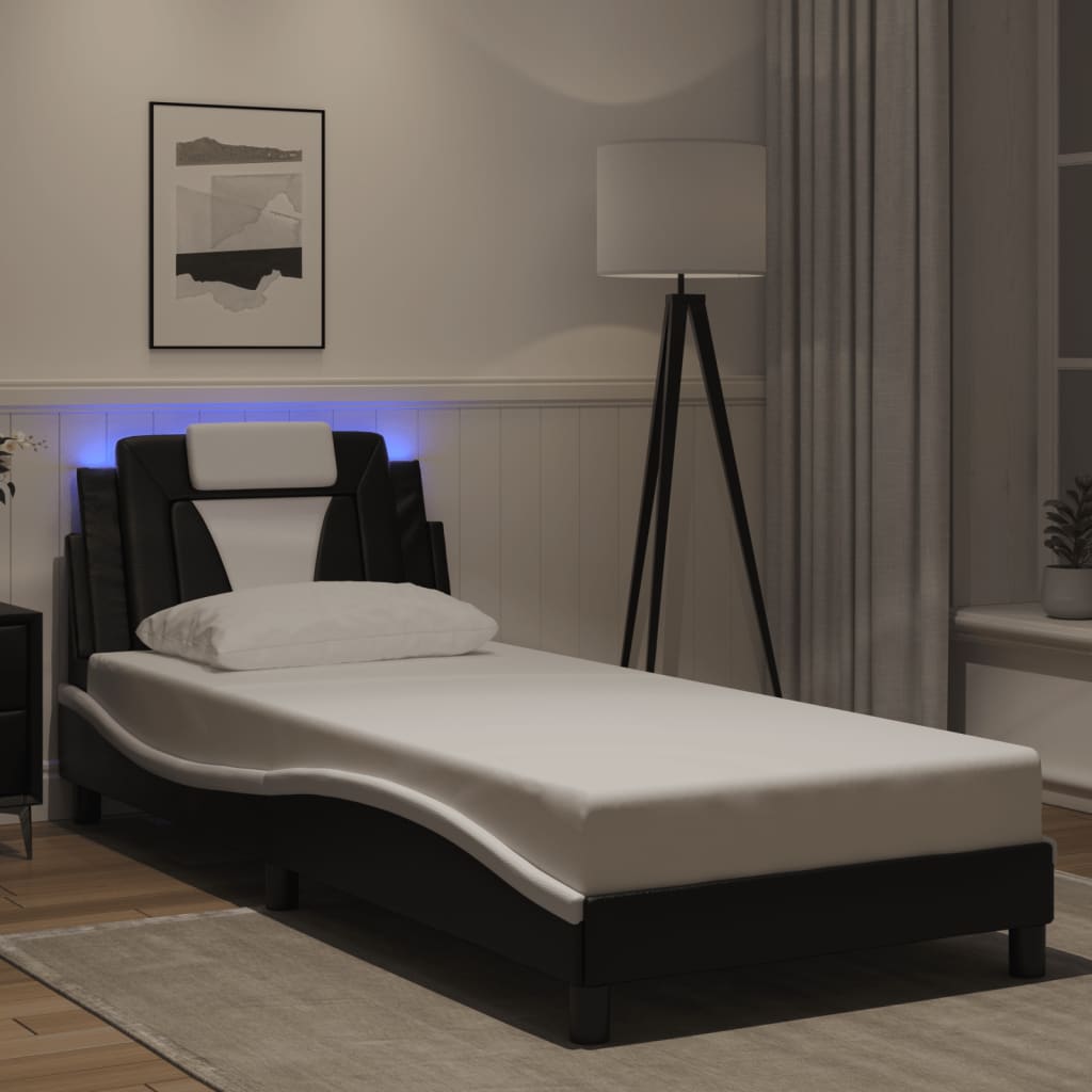 Giroletto Viana con LED senza Materasso Nero e Bianco 90x200 cm - homemem39