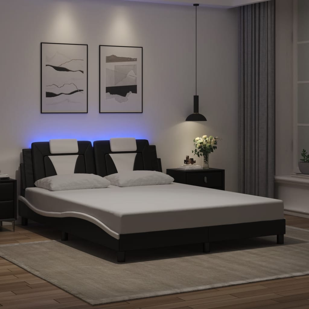 Giroletto Viana con LED senza Materasso Nero e Bianco 160x200 cm - homemem39