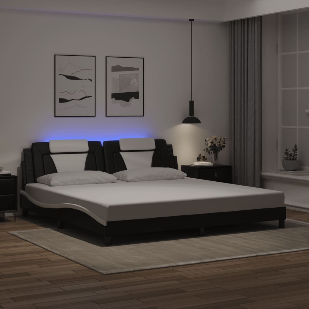 Giroletto Viana con LED senza Materasso Nero e Bianco 200x200 cm - homemem39