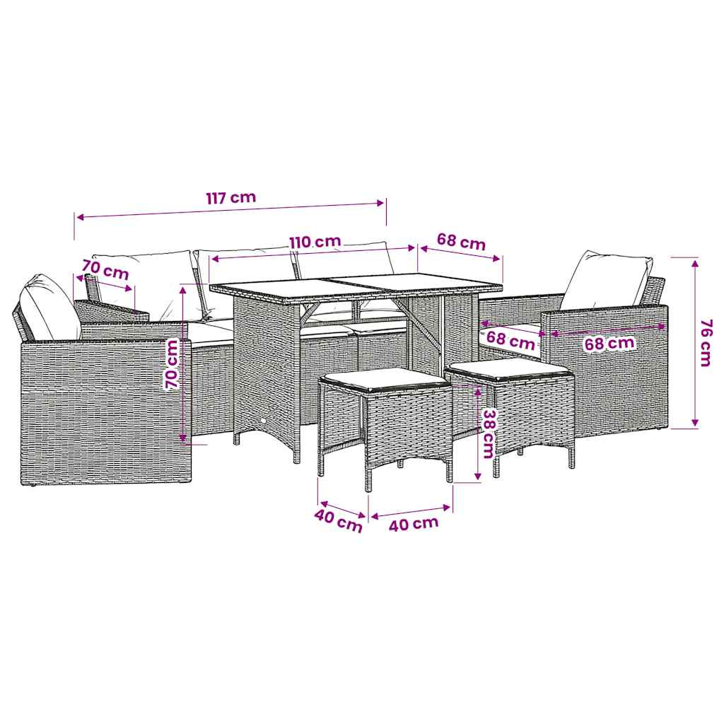 Set Divano da Giardino 6 pz con Cuscini Nero in Polyrattan | homemem39