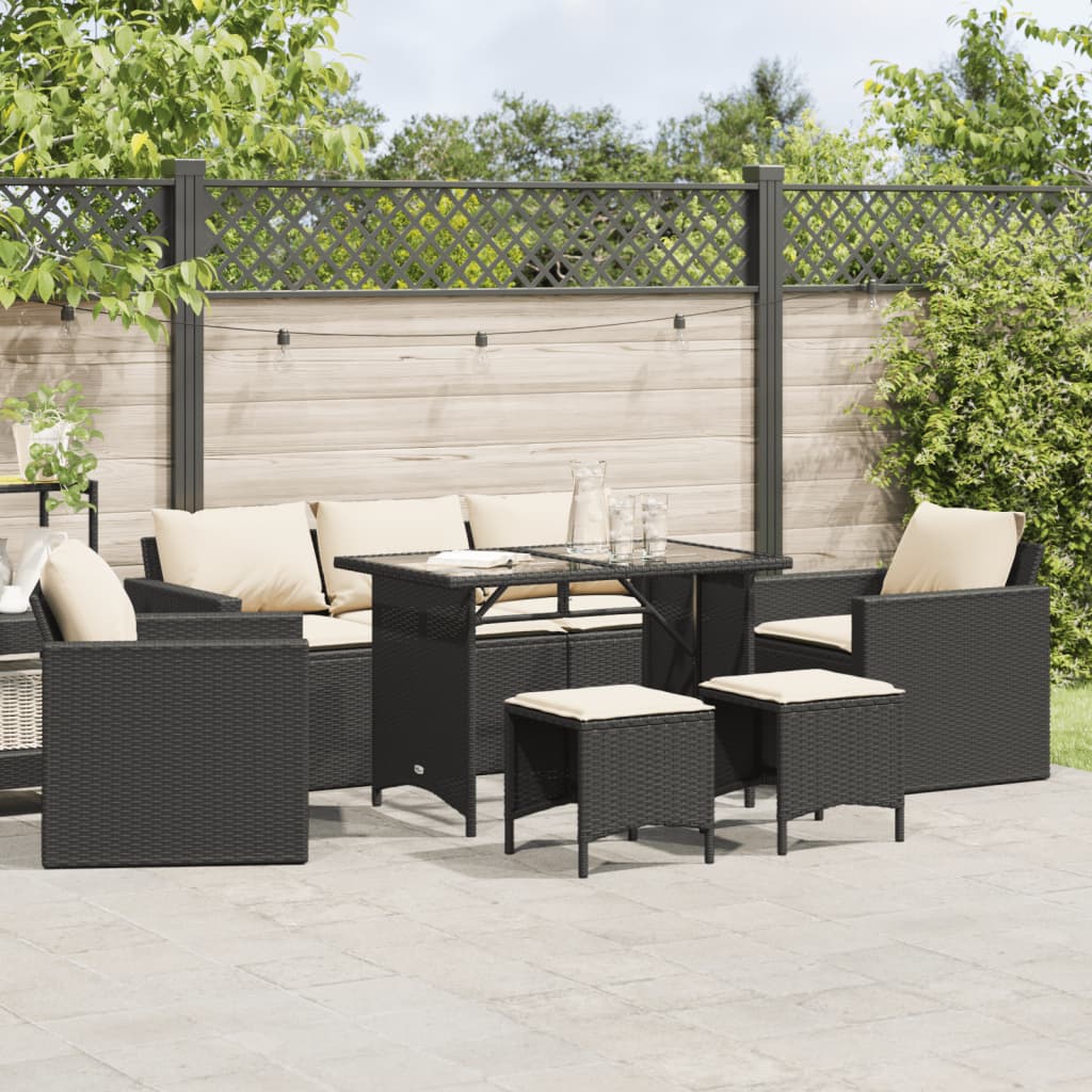 Set Divano da Giardino 6 pz con Cuscini Nero in Polyrattan - homemem39