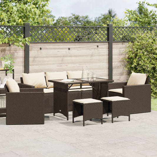 Set Divano da Giardino 6 pz con Cuscini Marrone in Polyrattan - homemem39