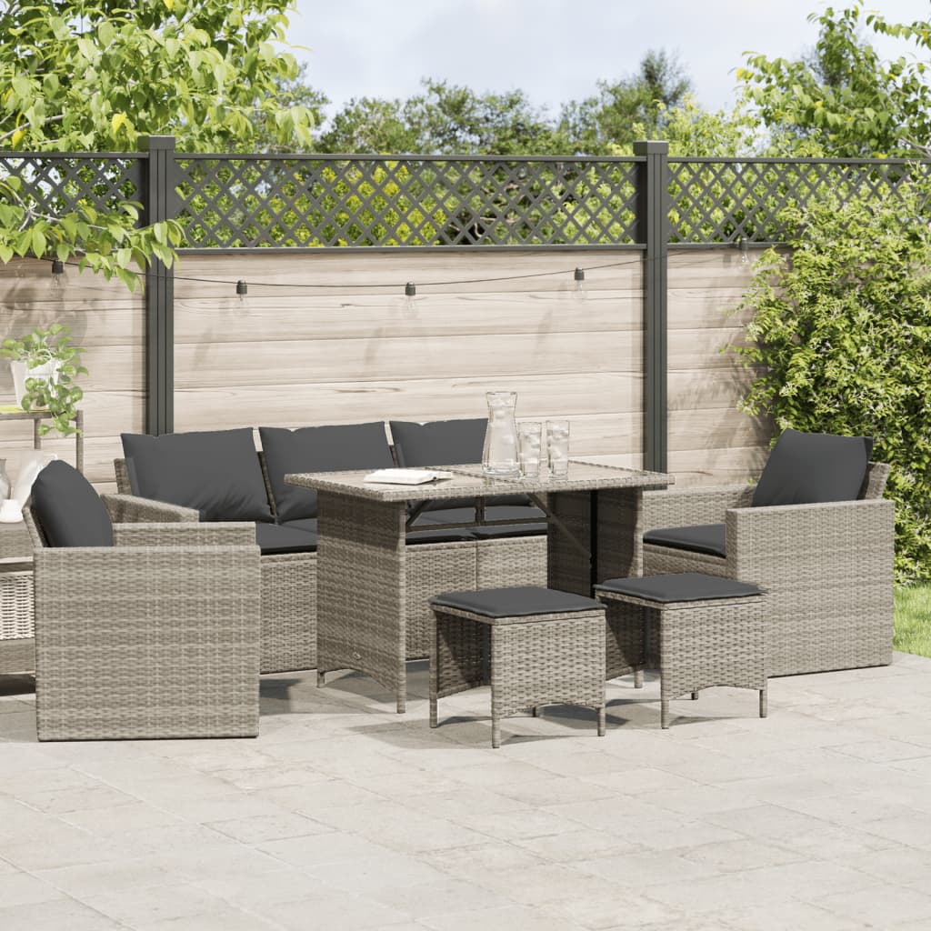 Set Divano da Giardino 6pz con Cuscini Grigio Chiaro Polyrattan | homemem39