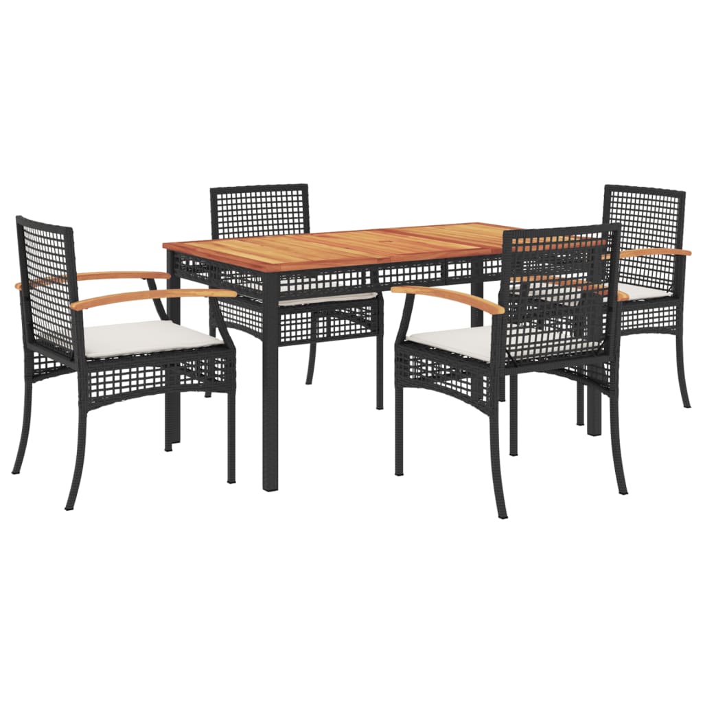 Set da Pranzo da Giardino 5 pz Nero con Cuscini in Polyrattan | homemem39