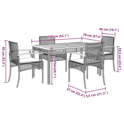 Set da Pranzo da Giardino 5 pz Nero con Cuscini in Polyrattan | homemem39