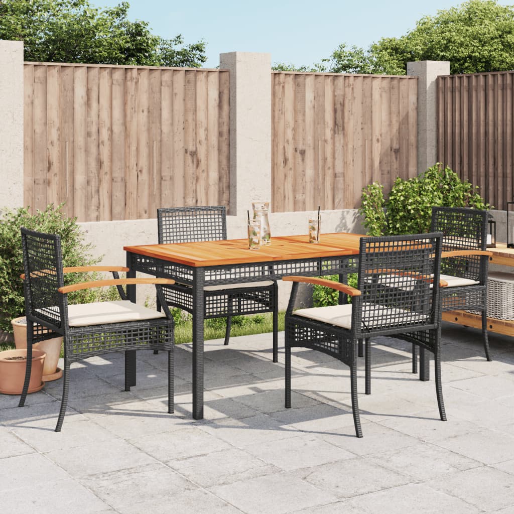 Set da Pranzo da Giardino 5 pz Nero con Cuscini in Polyrattan - homemem39
