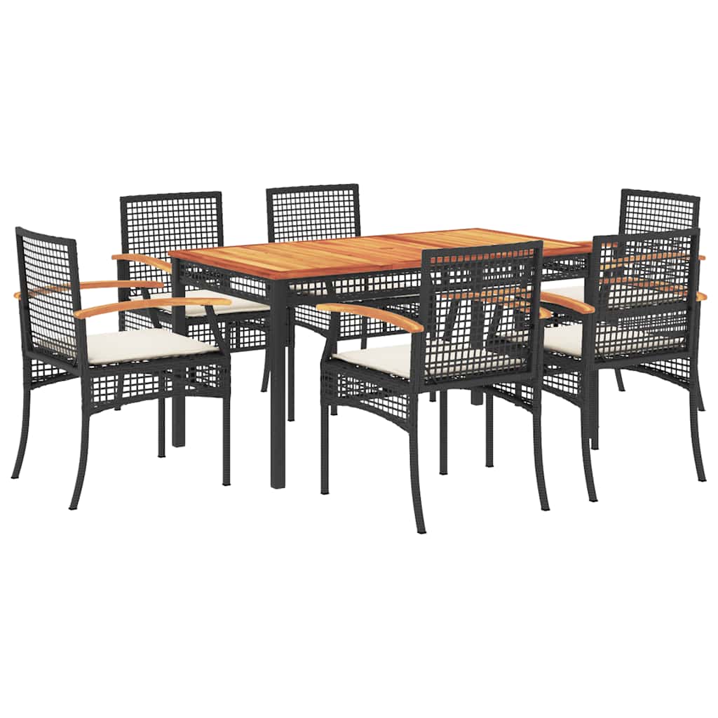 Set da Pranzo da Giardino 7 pz Nero con Cuscini in Polyrattan | homemem39