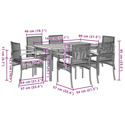 Set da Pranzo da Giardino 7 pz Nero con Cuscini in Polyrattan | homemem39