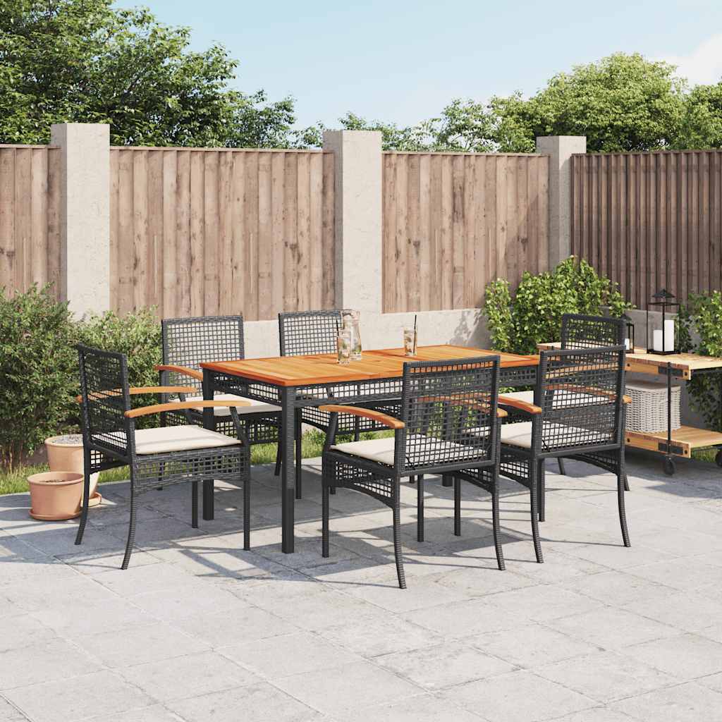 Set da Pranzo da Giardino 7 pz Nero con Cuscini in Polyrattan | homemem39