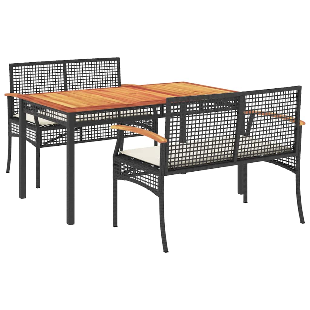 Set da Pranzo da Giardino 3 pz con Cuscini Nero in Polyrattan | homemem39