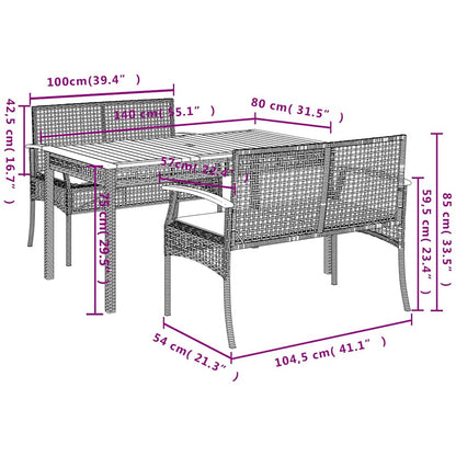 Set da Pranzo da Giardino 3 pz con Cuscini Nero in Polyrattan | homemem39