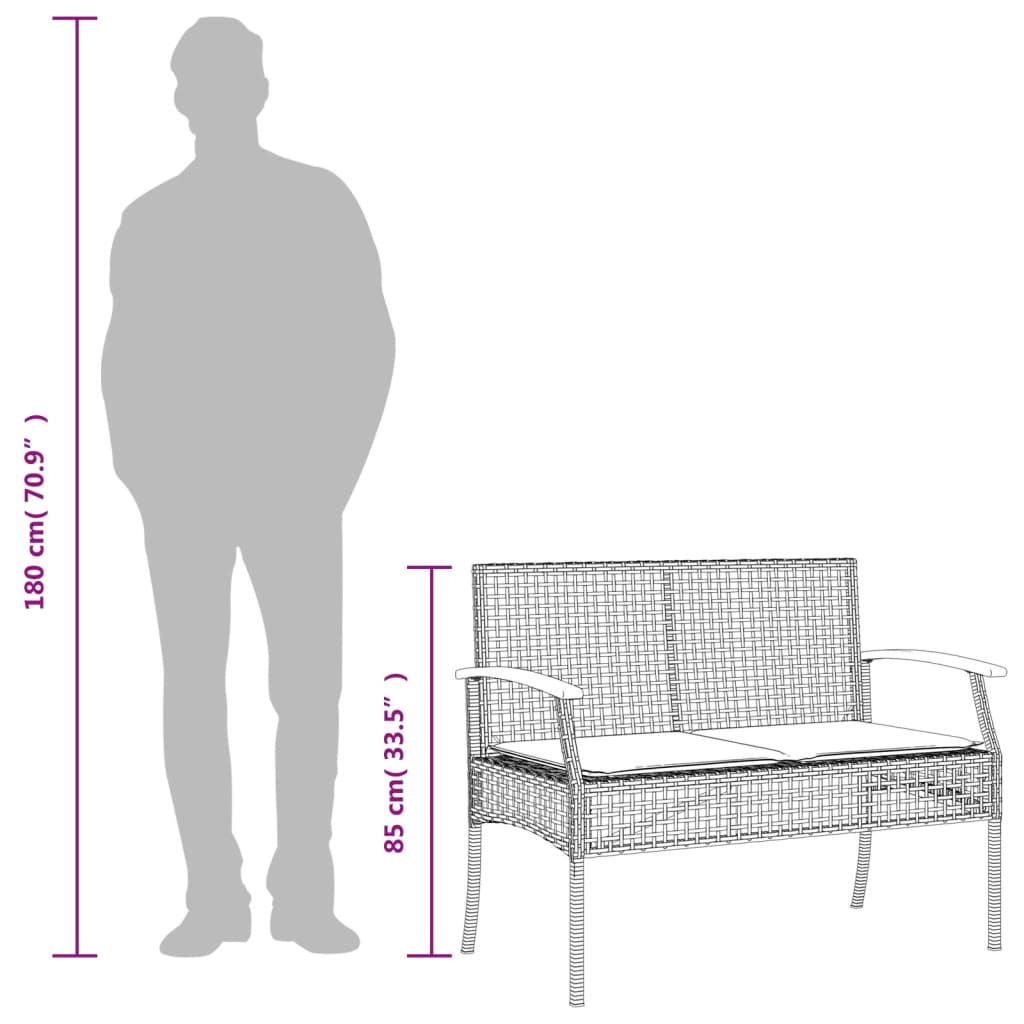 Set da Pranzo da Giardino 3 pz con Cuscini Nero in Polyrattan | homemem39
