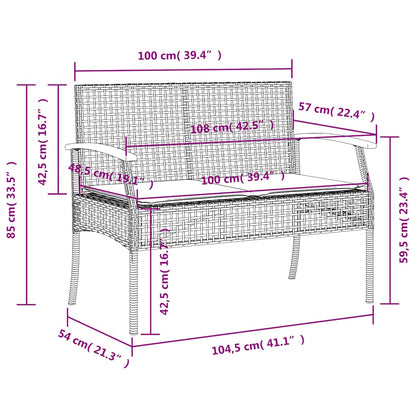 Set da Pranzo da Giardino 3 pz con Cuscini Nero in Polyrattan