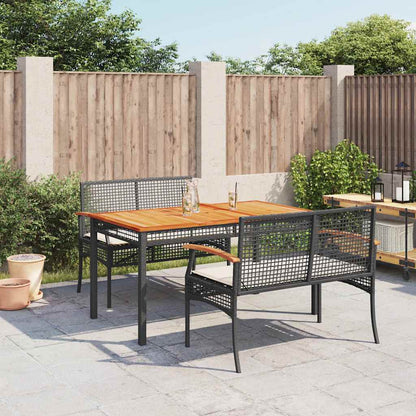 Set da Pranzo da Giardino 3 pz con Cuscini Nero in Polyrattan | homemem39