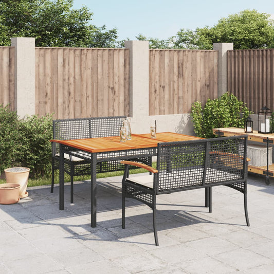 Set da Pranzo da Giardino 3 pz con Cuscini Nero in Polyrattan - homemem39