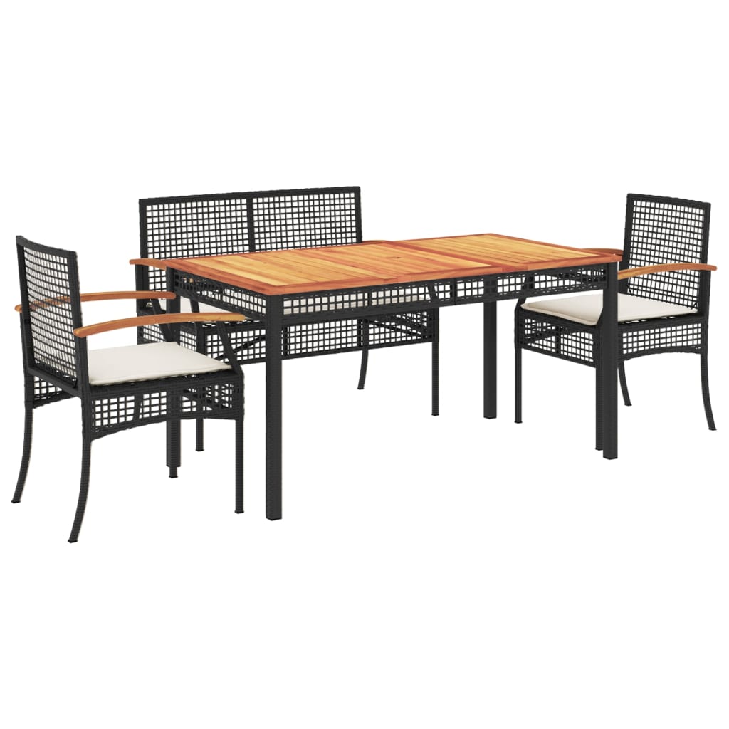 Set da Pranzo da Giardino 4 pz con Cuscini Nero in Polyrattan - homemem39