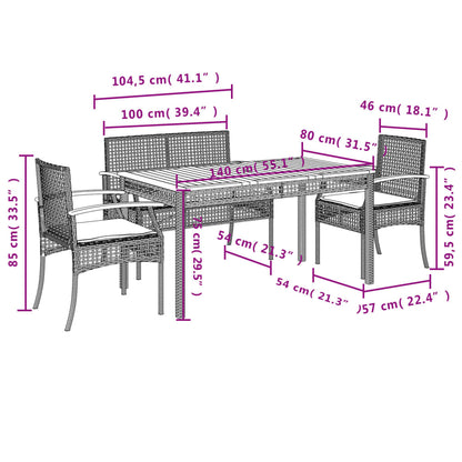 Set da Pranzo da Giardino 4 pz con Cuscini Nero in Polyrattan | homemem39