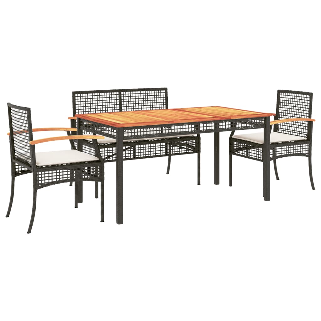 Set da Pranzo da Giardino 5 pz Nero con Cuscini in Polyrattan - homemem39