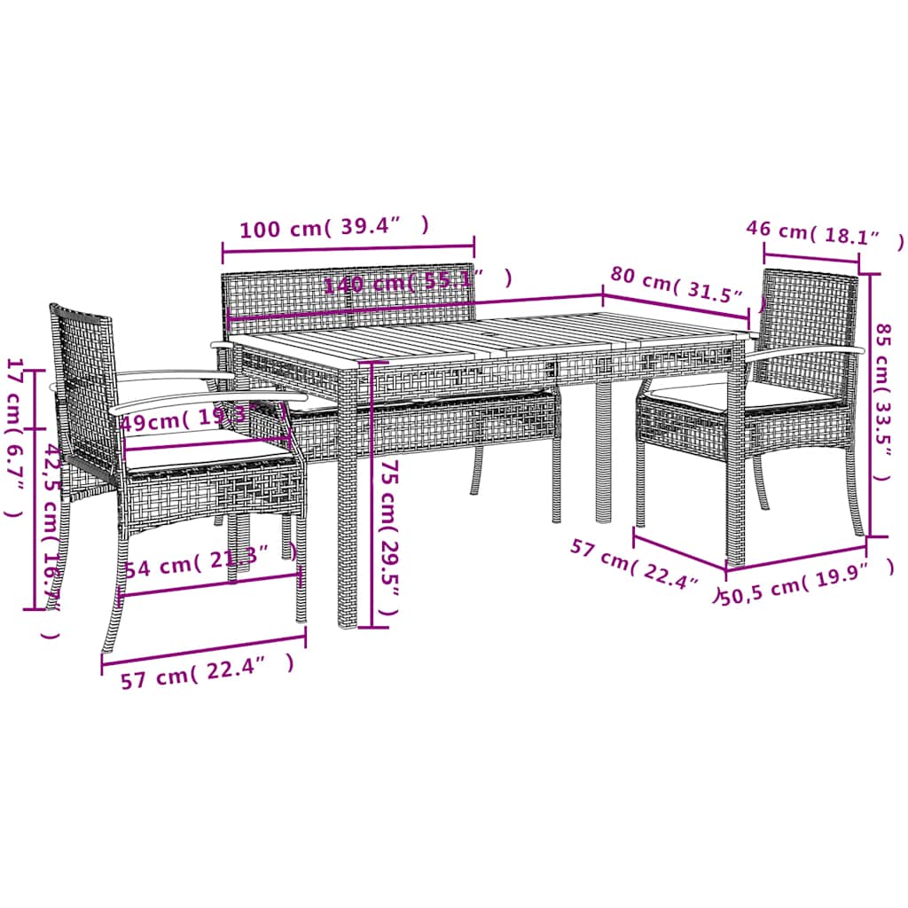 Set da Pranzo da Giardino 5 pz Nero con Cuscini in Polyrattan | homemem39