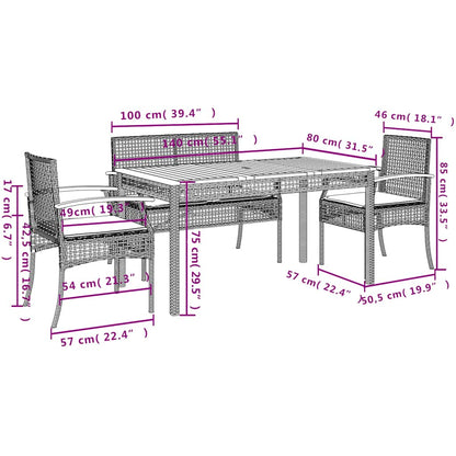 Set da Pranzo da Giardino 5 pz Nero con Cuscini in Polyrattan | homemem39