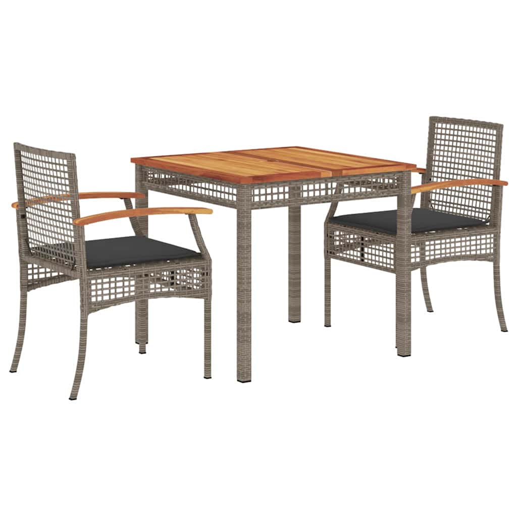 Set da Pranzo da Giardino 3 pz con Cuscini in Polyrattan Grigio | homemem39