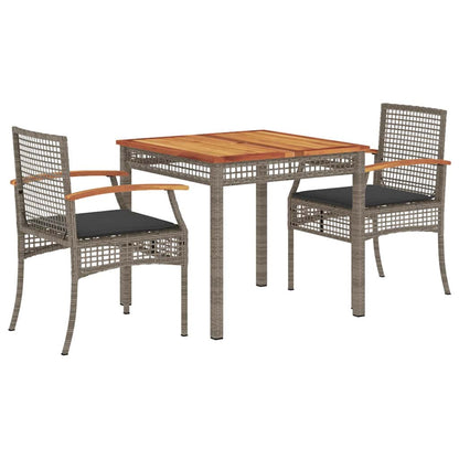 Set da Pranzo da Giardino 3 pz con Cuscini in Polyrattan Grigio | homemem39