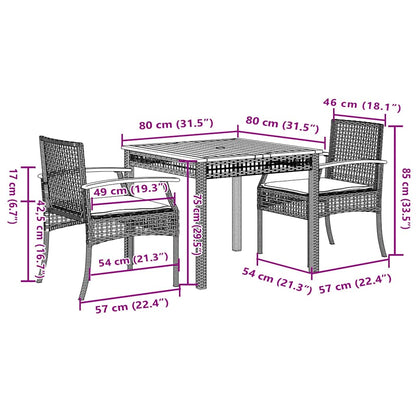 Set da Pranzo da Giardino 3 pz con Cuscini in Polyrattan Grigio | homemem39