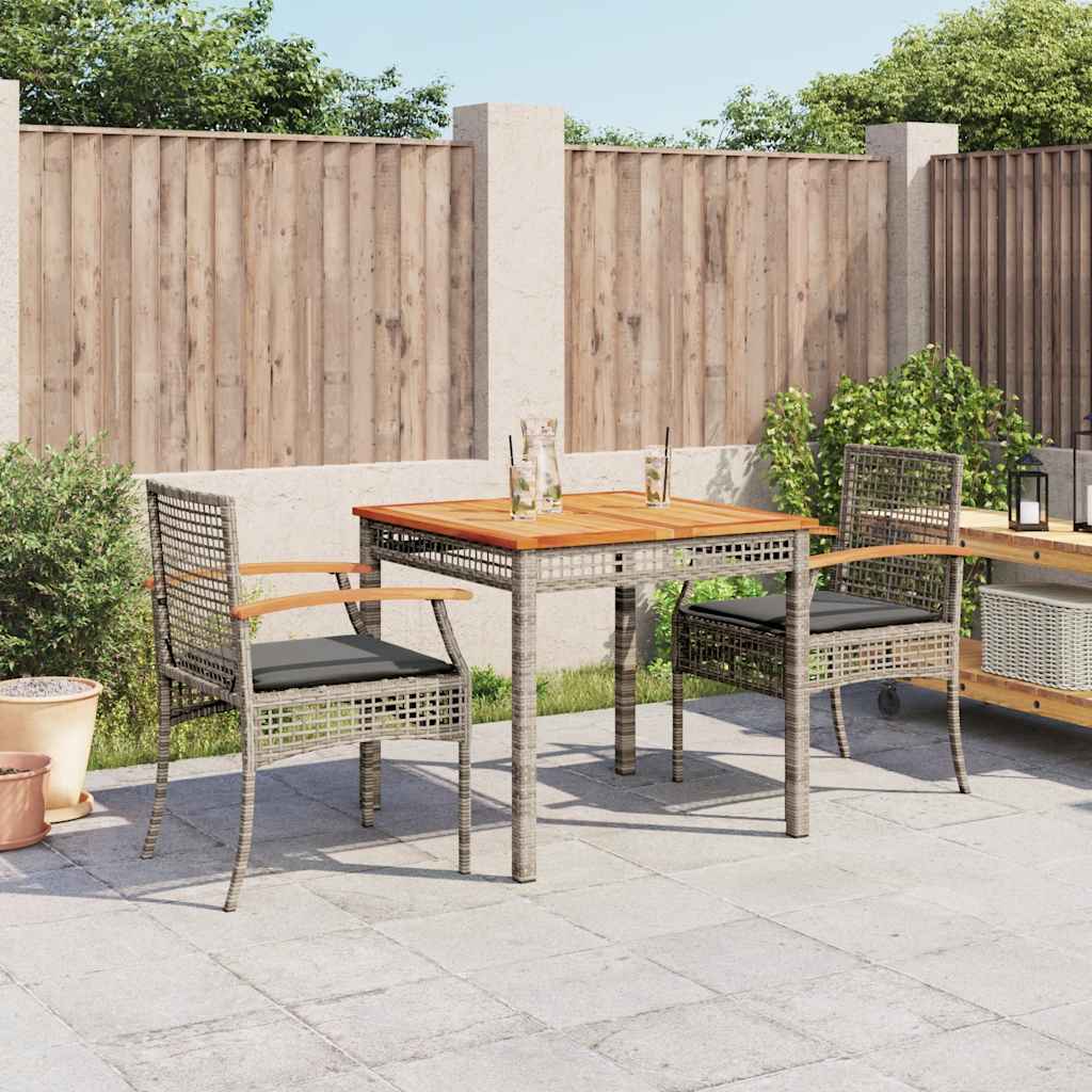 Set da Pranzo da Giardino 3 pz con Cuscini in Polyrattan Grigio | homemem39