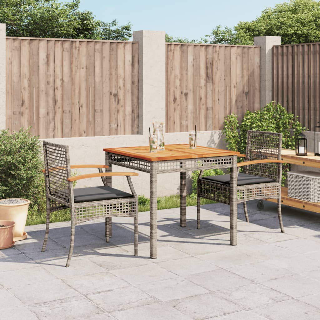 Set da Pranzo da Giardino 3 pz con Cuscini in Polyrattan Grigio - homemem39