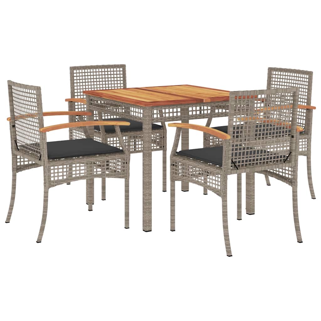 Set da Pranzo da Giardino 5 pz con Cuscini in Polyrattan Grigio | homemem39
