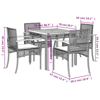 Set da Pranzo da Giardino 5 pz con Cuscini in Polyrattan Grigio | homemem39