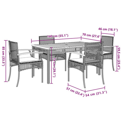 Set da Pranzo da Giardino 5 pz con Cuscini in Polyrattan Grigio | homemem39