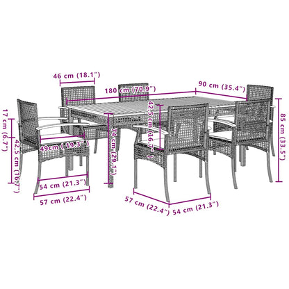 Set da Pranzo da Giardino 7 pz con Cuscini in Polyrattan Grigio | homemem39