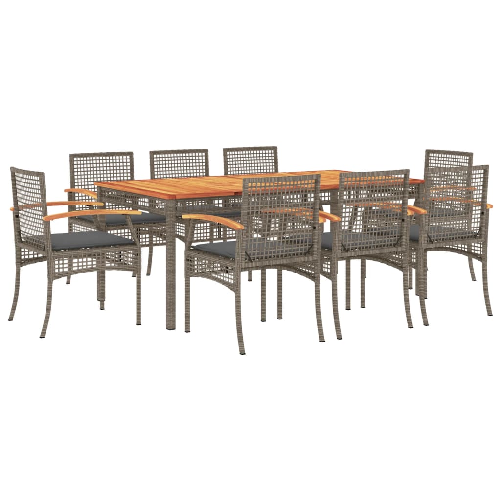 Set da Pranzo da Giardino 9 pz con Cuscini in Polyrattan Grigio - homemem39