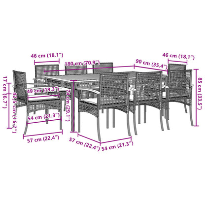 Set da Pranzo da Giardino 9 pz con Cuscini in Polyrattan Grigio | homemem39
