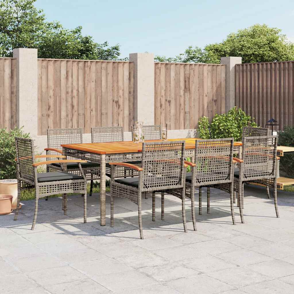 Set da Pranzo da Giardino 9 pz con Cuscini in Polyrattan Grigio | homemem39