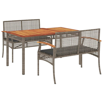 Set da Pranzo da Giardino 3 pz con Cuscini in Polyrattan Grigio | homemem39