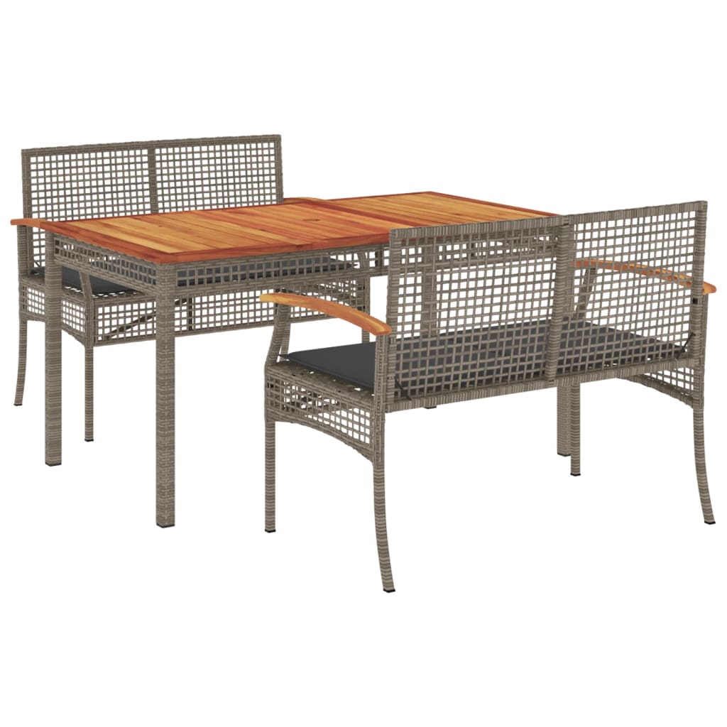Set da Pranzo da Giardino 3 pz con Cuscini in Polyrattan Grigio - homemem39