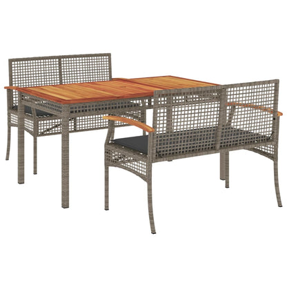 Set da Pranzo da Giardino 3 pz con Cuscini in Polyrattan Grigio - homemem39