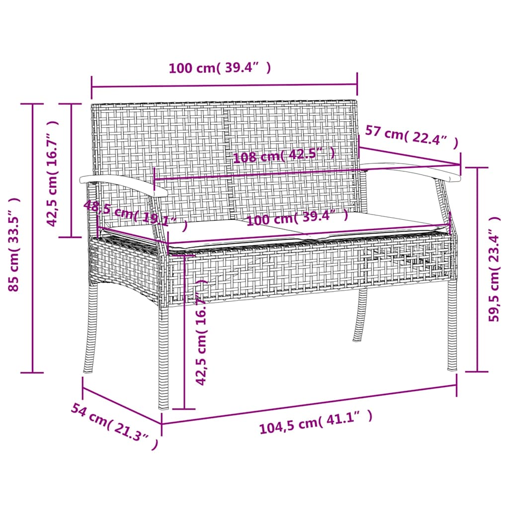 Set da Pranzo da Giardino 3 pz con Cuscini in Polyrattan Grigio | homemem39