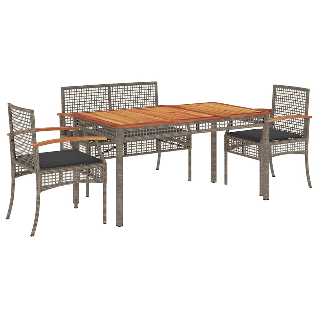 Set da Pranzo da Giardino 4 pz con Cuscini in Polyrattan Grigio