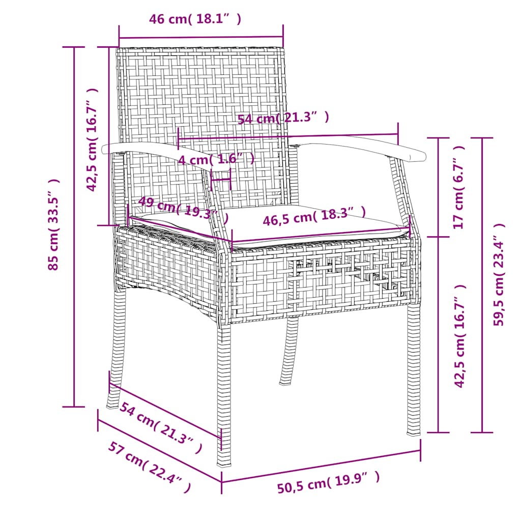 Set da Pranzo da Giardino 3 pz con Cuscini Beige in Polyrattan - homemem39