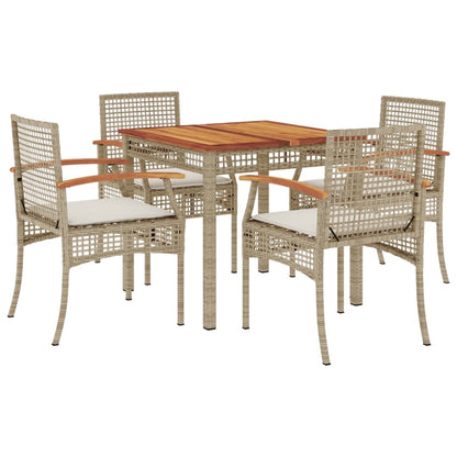 Set da Pranzo da Giardino 5 pz con Cuscini Beige in Polyrattan - homemem39