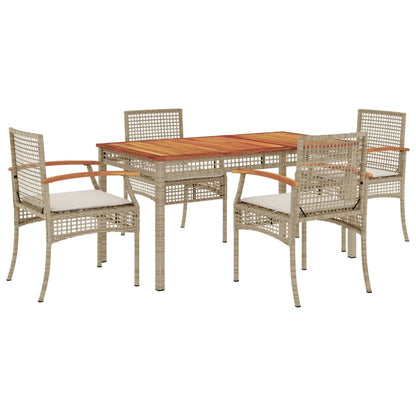 Set da Pranzo da Giardino 5 pz con Cuscini Beige in Polyrattan - homemem39
