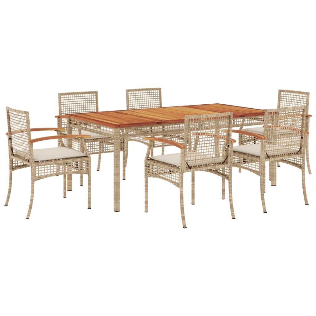 Set da Pranzo da Giardino 7 pz con Cuscini Beige in Polyrattan - homemem39