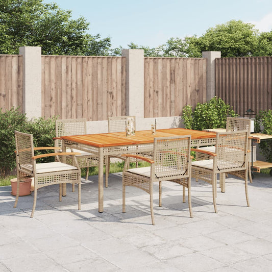 Set da Pranzo da Giardino 7 pz con Cuscini Beige in Polyrattan - homemem39