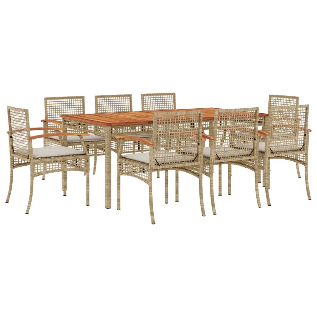 Set da Pranzo da Giardino 9 pz con Cuscini Beige in Polyrattan - homemem39