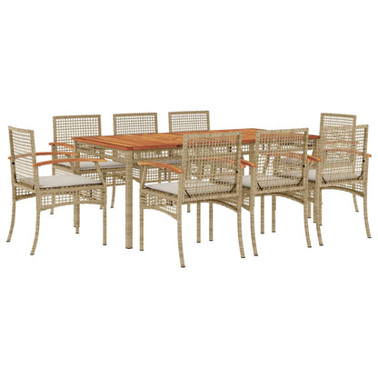 Set da Pranzo da Giardino 9 pz con Cuscini Beige in Polyrattan - homemem39