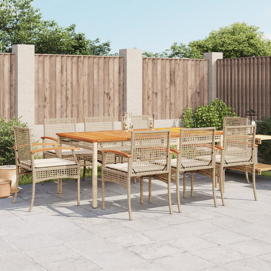 Set da Pranzo da Giardino 9 pz con Cuscini Beige in Polyrattan - homemem39