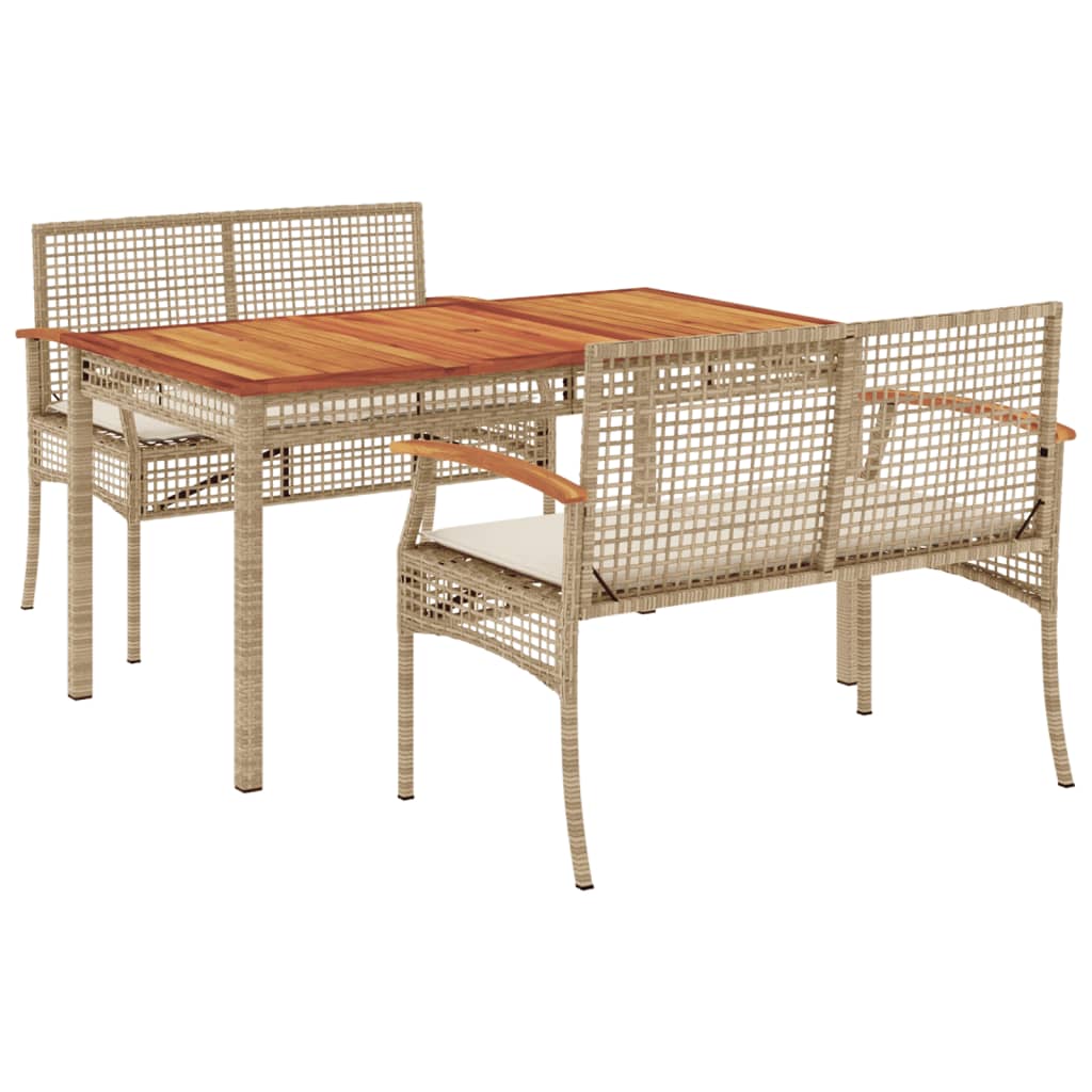 Set da Pranzo da Giardino 3 pz con Cuscini Beige in Polyrattan - homemem39